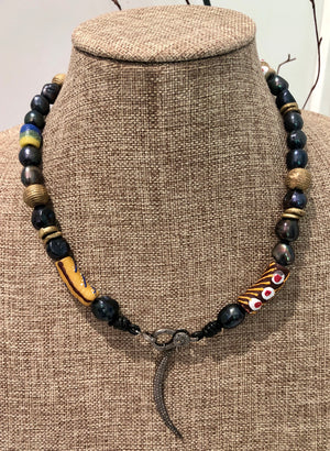 african beads and pave diamond necklace