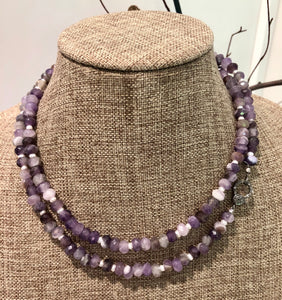 amethyst, pearl and pave diamond hook necklace
