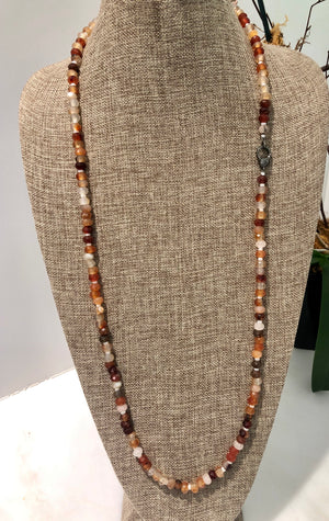 carnelian, pearl and pave diamond hook necklace