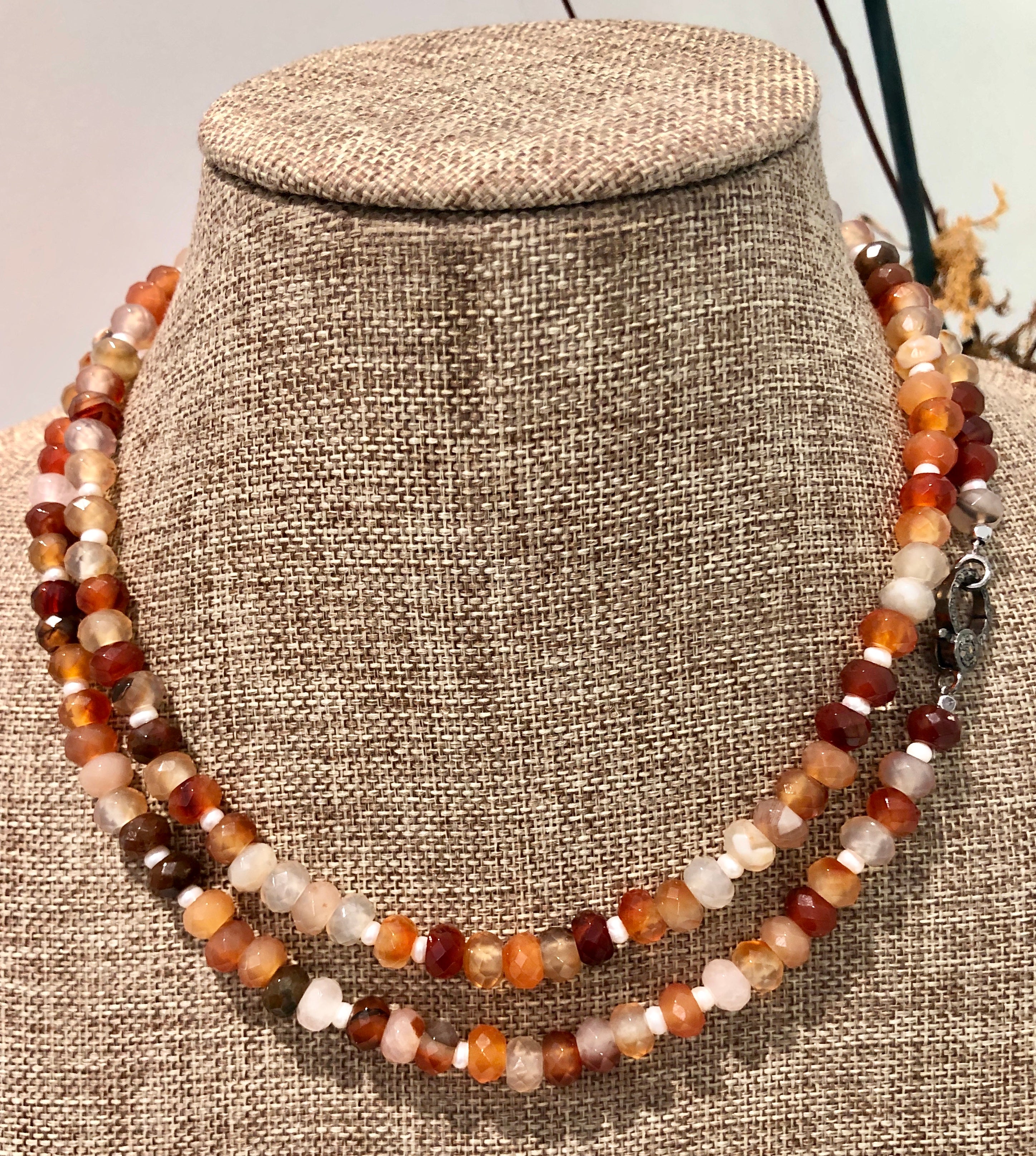 carnelian, pearl and pave diamond hook necklace