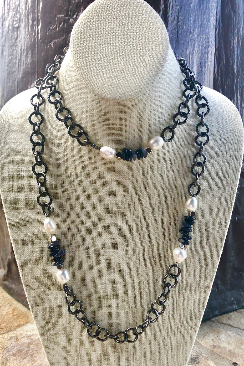 iolite and freshwater baroque pearl chain necklace