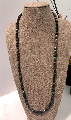 jasper, pearl and pave diamond hook necklace