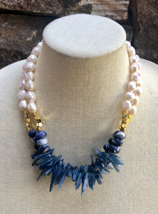 kyanite and freshwater baroque pearl necklace