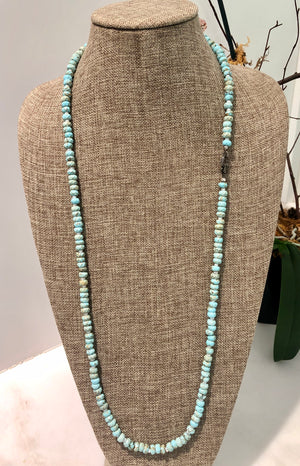 turquoise howlite, pearl and pave diamond hook necklace