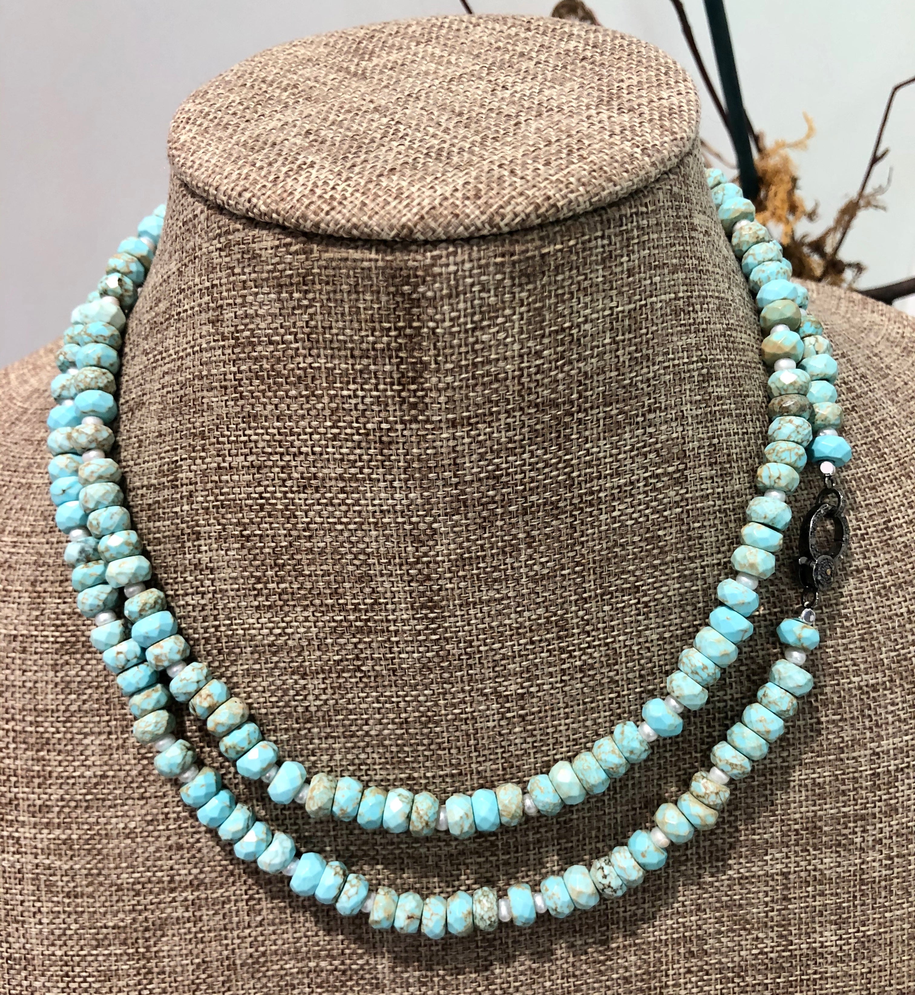 turquoise howlite, pearl and pave diamond hook bracelet