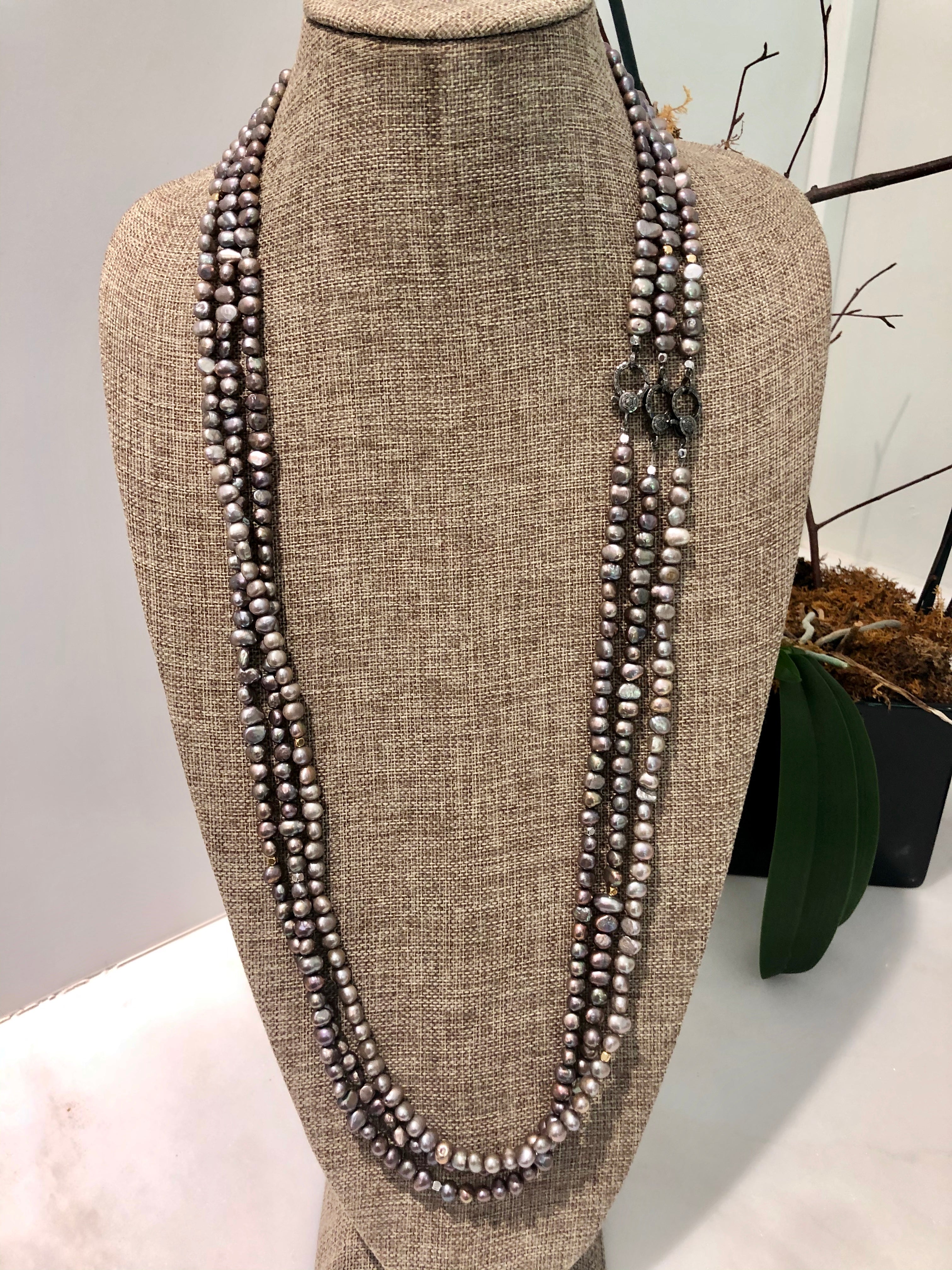 pearl and pave diamond hook necklace