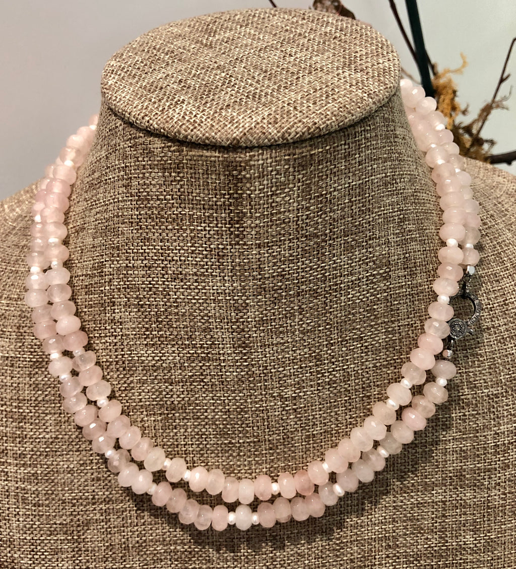 quartz, pearl and pave diamond hook necklace