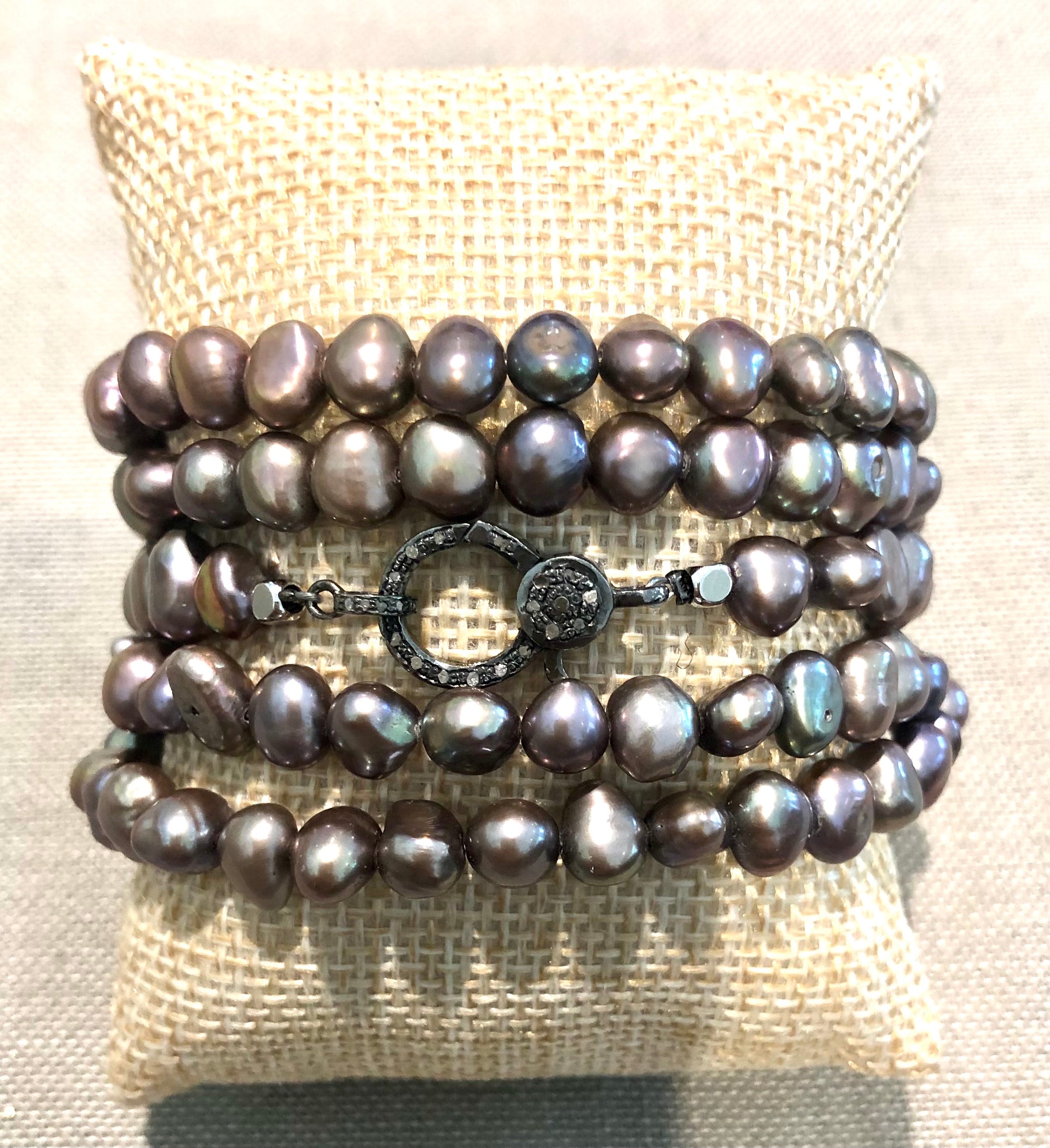 pearl and pave diamond hook bracelet