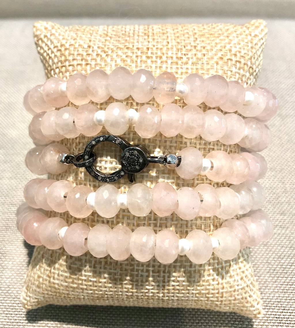 quartz, pearl and pave diamond hook bracelet